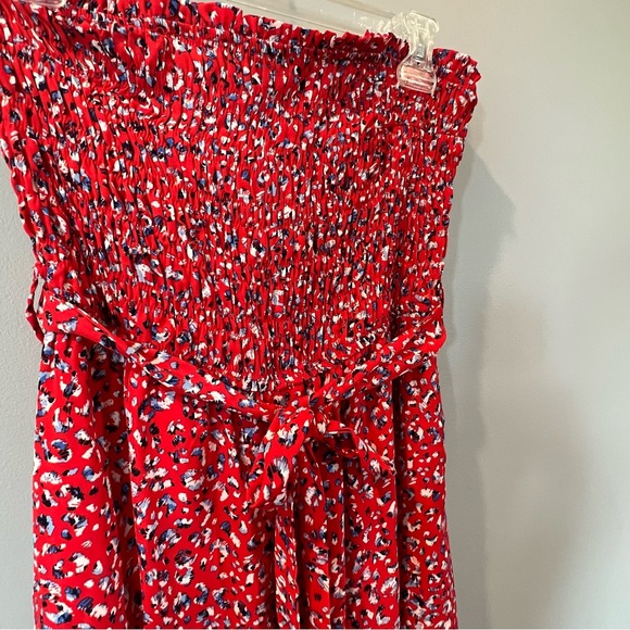 She + Sky Printed Strapless Smocked Jumpsuit Red White Blue Size Medium - Picture 3 of 8